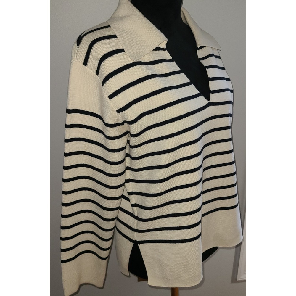 Arket Women's V NNeck Polo collar relaxed Striped 100% Beach, Coastal, Preppy